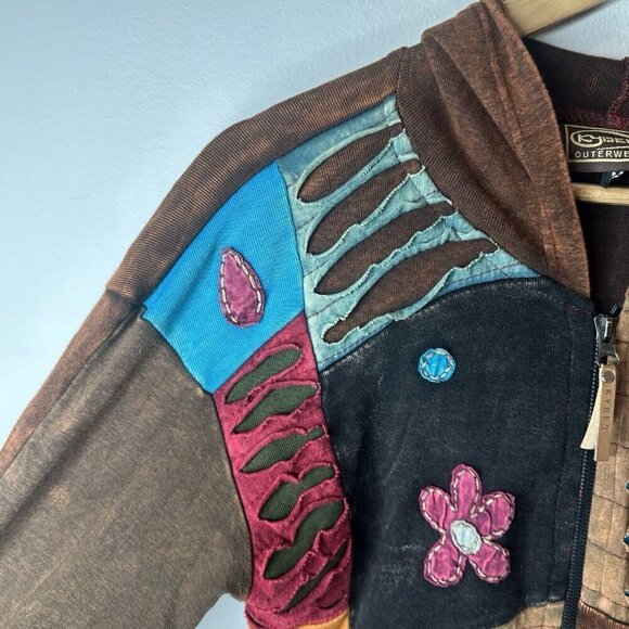 Kyber Outerwear Jacket Womens M Brown Fall Leaves Embroidered Hippie Lagenlook - Picture 4 of 10